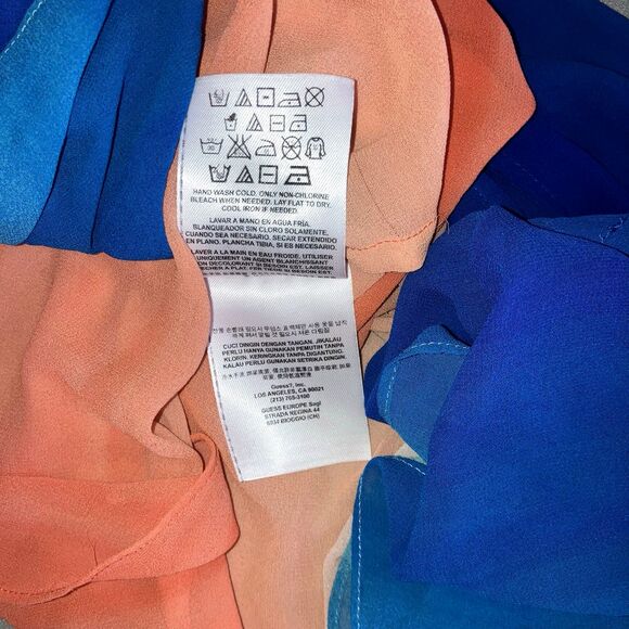 GUESS sz S Blue Aqua Orange Ombré Chiffon Top Dolman Cap Sleeve Packable Flowy - Picture 5 of 5